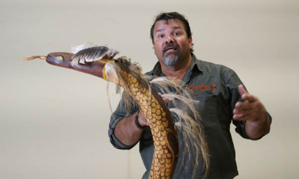 Kristian Coulthard at South Australian Museum store. This picture: Malcolm McKinnon.