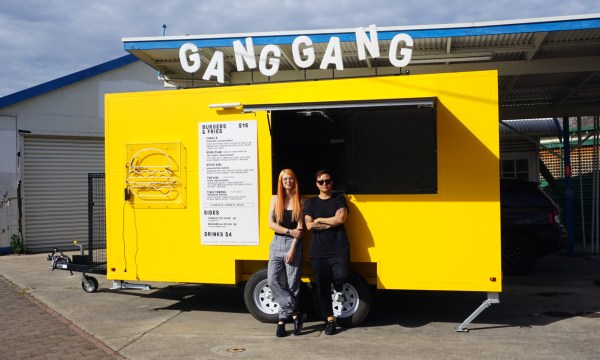 Morgen and Nina with the Gang Gang van